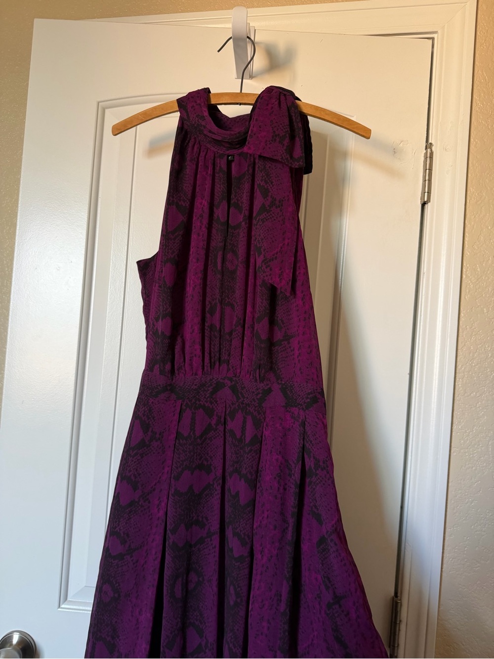 White House Black Market One-Shoulder Purple Snake-Print Dress